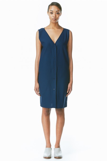 cotton deep blue v-neck dress