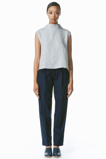 dark blue midrib pleated pants