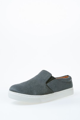 Grey Calf Hair Slip On Sneakers 