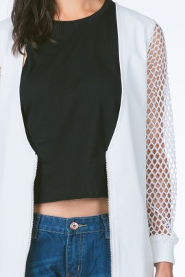 Vegan Leather Mesh Sleeve Blazer