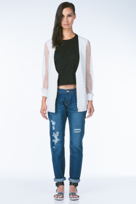 Vegan Leather Mesh Sleeve Blazer