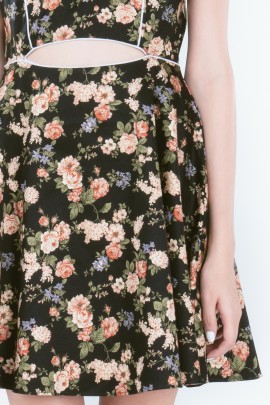 Floral Cut Out Midriff Skater Dress
