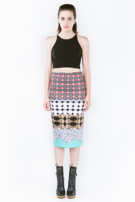 Digital Vintage Jewel Print Pencil Skirt
