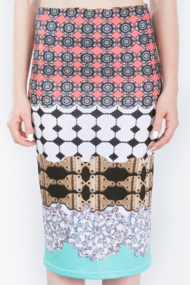 Digital Vintage Jewel Print Pencil Skirt