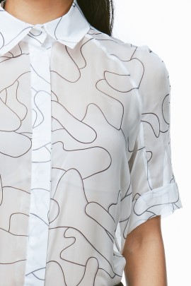 Pencil Line Camo Silk Blouse 