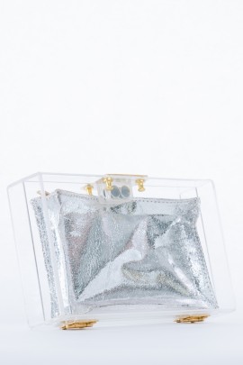 Clear Perspex Box Clutch with Silver Pouch