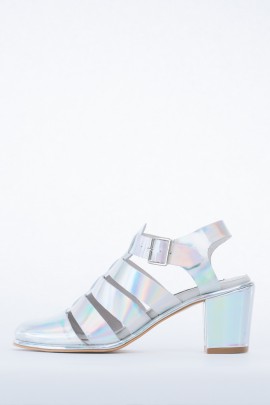 Iridescent Silver Leather Lynn Sandal 