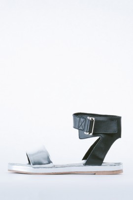 Metallic Ankle Strap Flat Sandal 