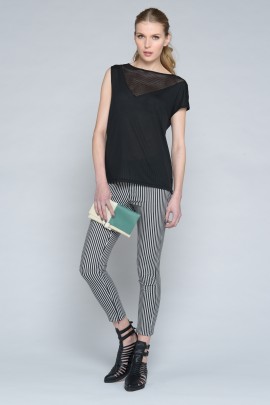 Black & White Striped Skinny Pants