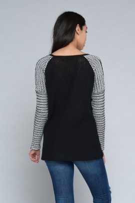 Contrast Knit Drop Hem Sweater
