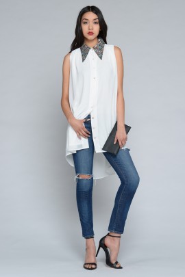 Sequin Collar Shirt Dress