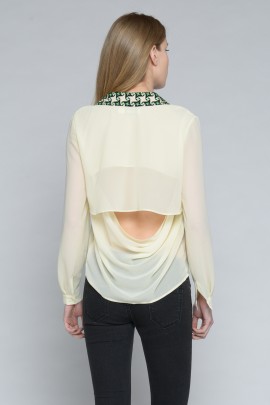 Geometric Collar Open Back Blouse