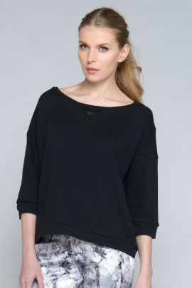 Slouchy Mesh Insert Knit Pullover Sweatshirt