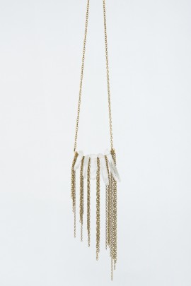 Clear Quartz & Multi-length Brass Chain Necklace