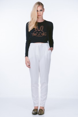 Cropped Embroidered Bunny Sweater