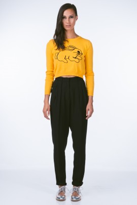 Cropped Embroidered Rabbit Sweater