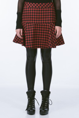 Red Plaid Flared Skirt