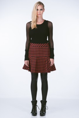 Red Plaid Flared Skirt
