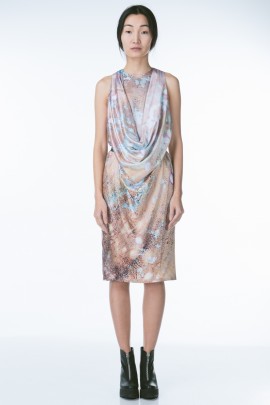 Cowl Neck Printed Silk Midi Dress