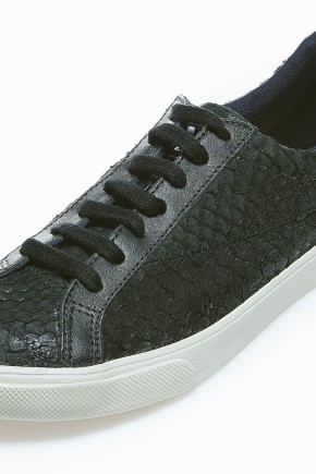 Black Fish Leather Low Top Sneakers