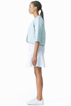 cropped teal coat jacket