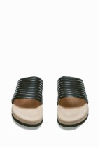 Black leather slides with cork sole