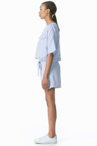 blue pleated front communal shorts