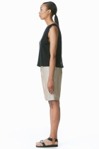 knee length lamb leather shorts sand