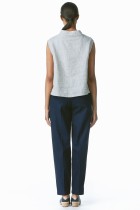 viscose linen dark blue tapered trouser