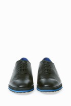 black wedge platform with blue 