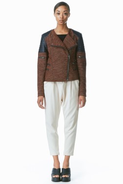 Orange Wool Black Leather Moto Jacket