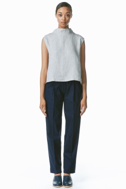 Dark Blue Midrib Pleated Pants