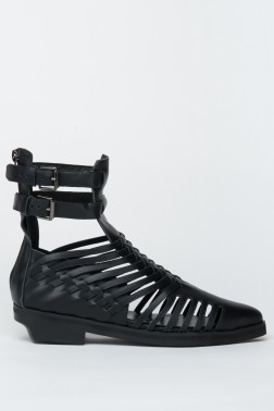 Caged Woven Leather Booties