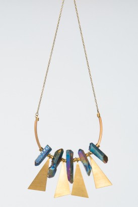 Rainbow Quartz Geometric Brass Collar Necklace