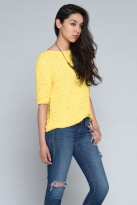 Bateau Neck Knit Sweater - Yellow