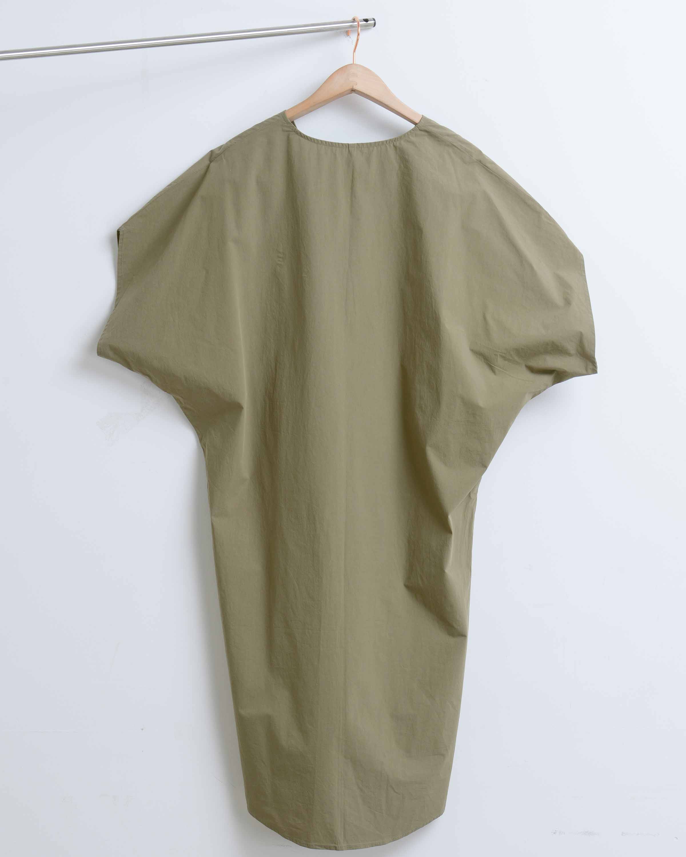 Khaki Green V-Neck Front Seam Long Dress