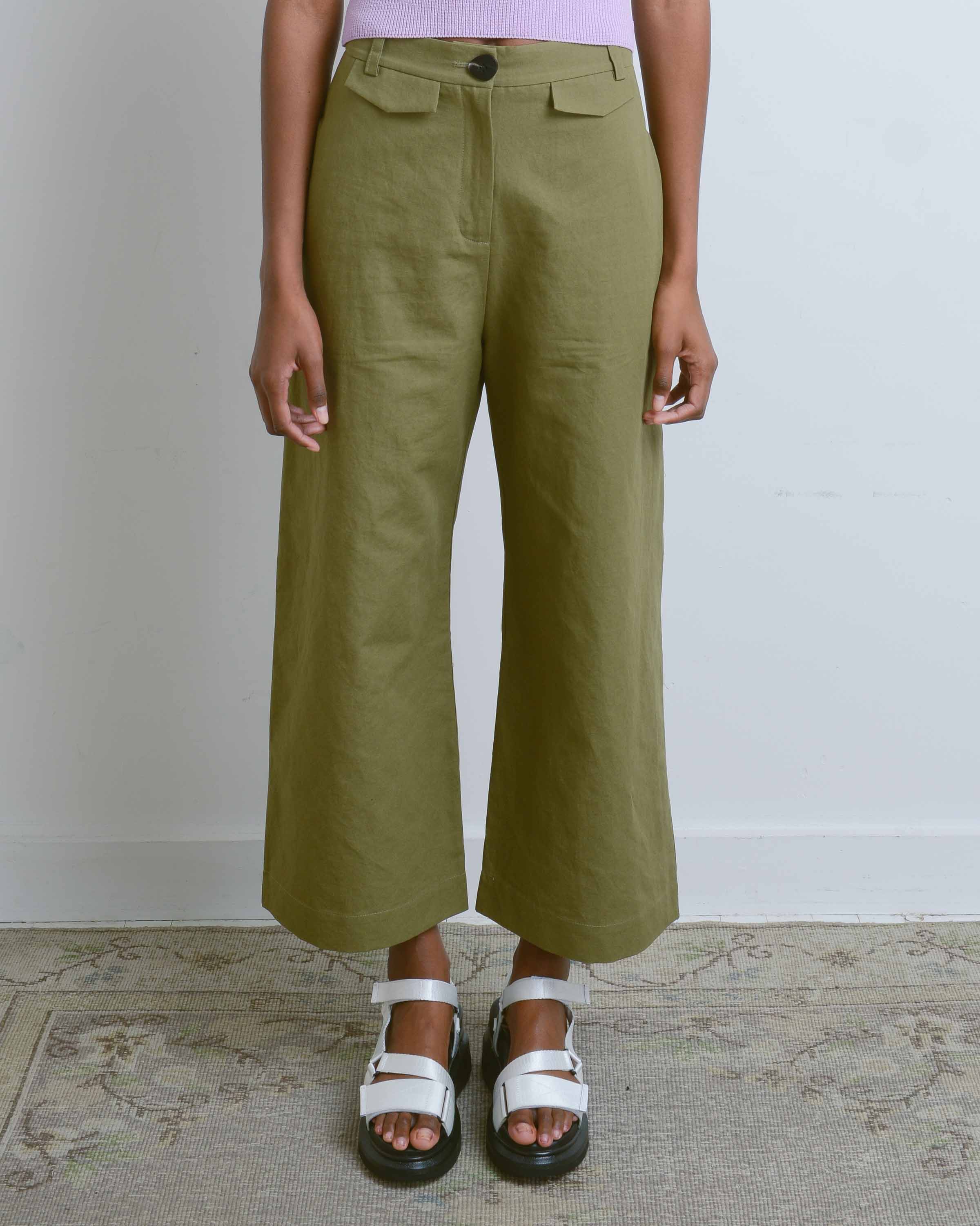 Olive Linen Wide Leg Pants