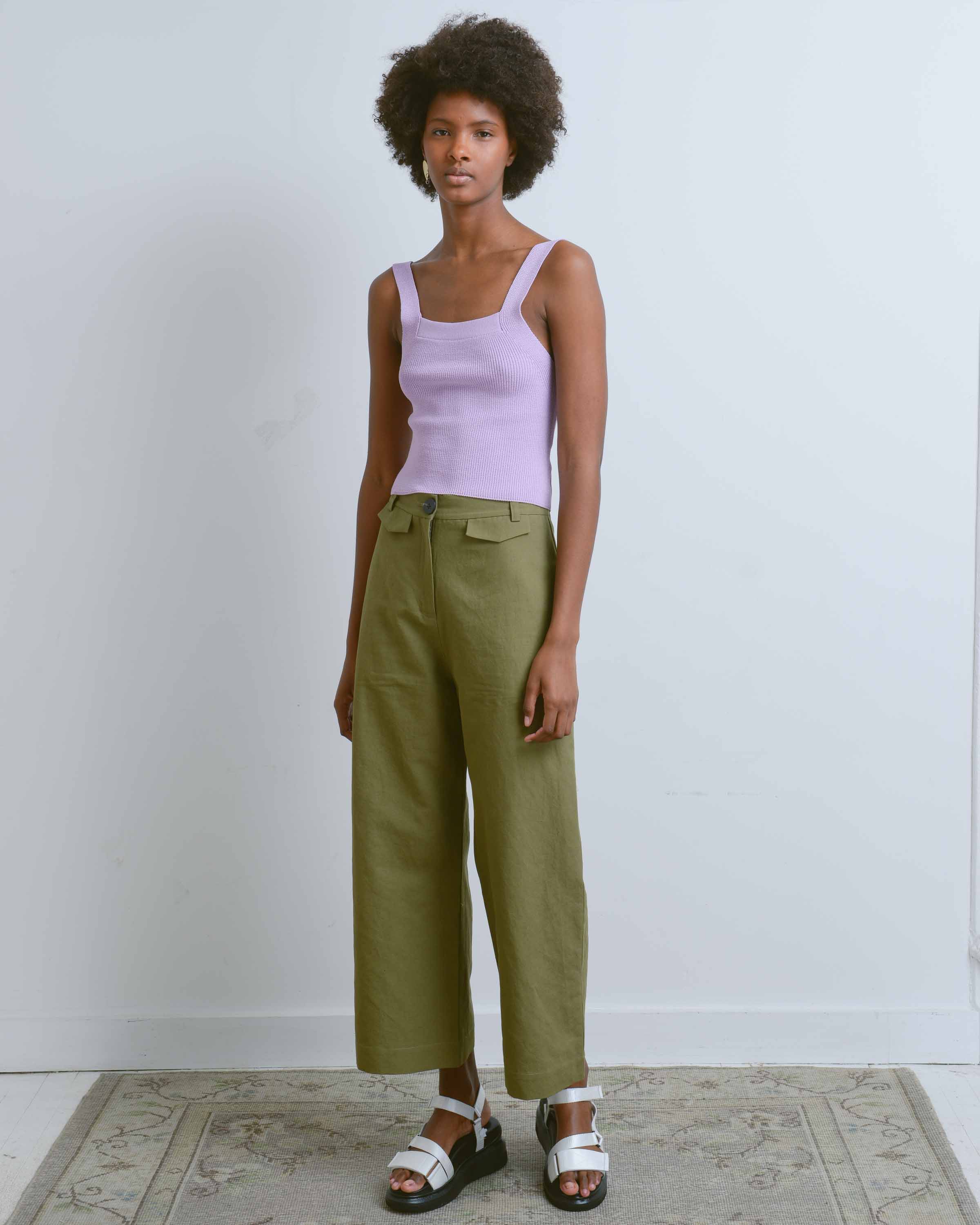 Olive Linen Wide Leg Pants