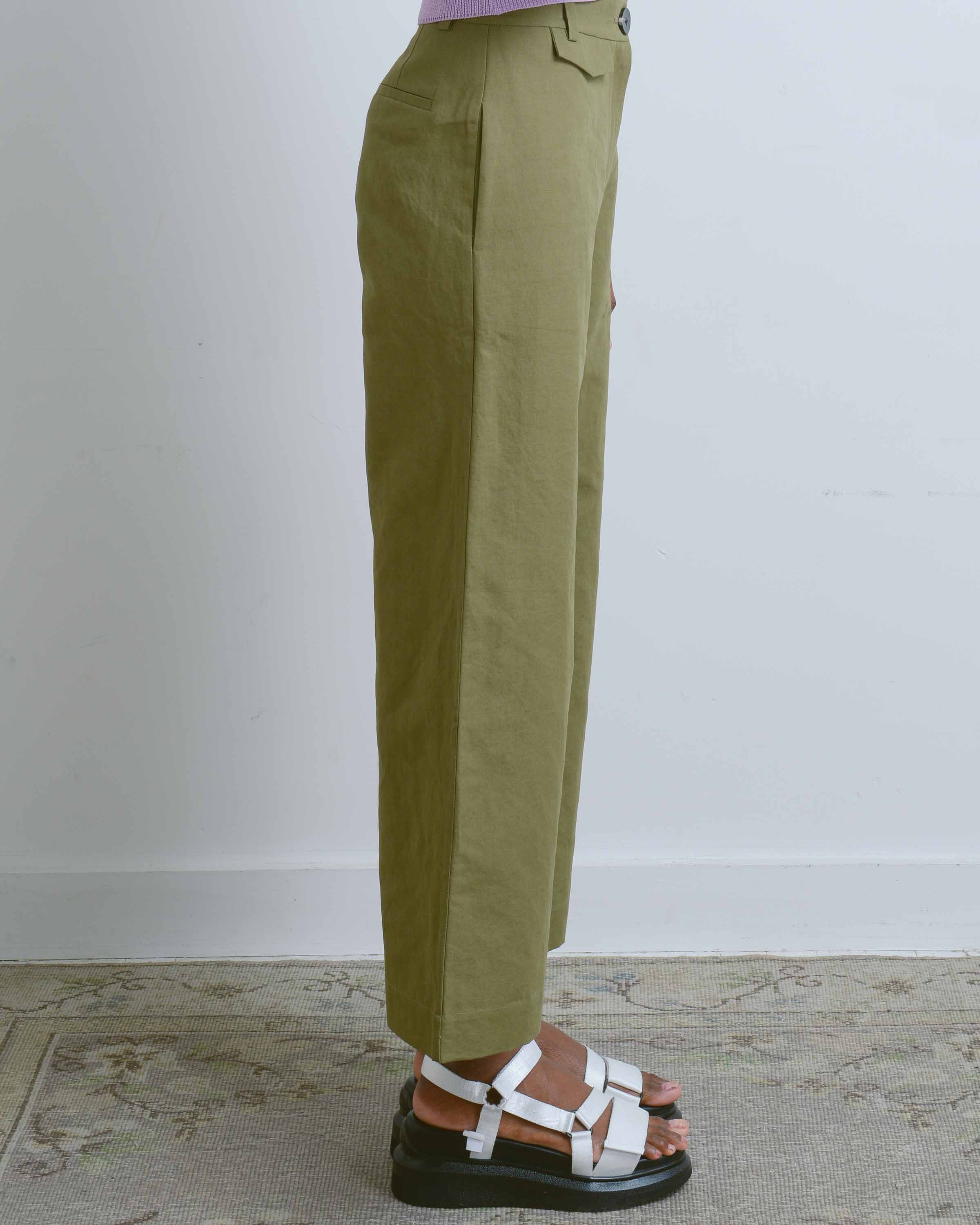 Olive Linen Wide Leg Pants