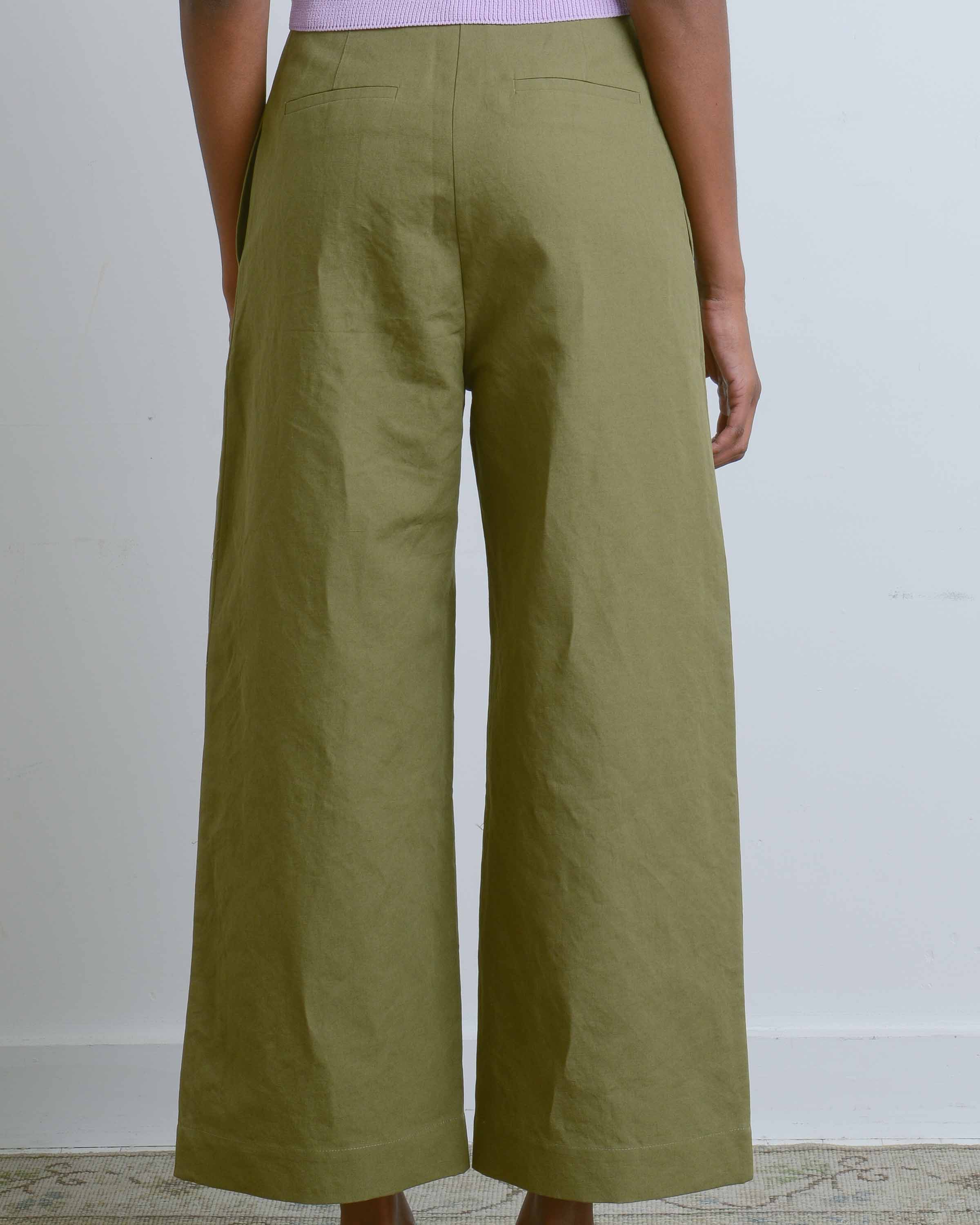 Olive Linen Wide Leg Pants