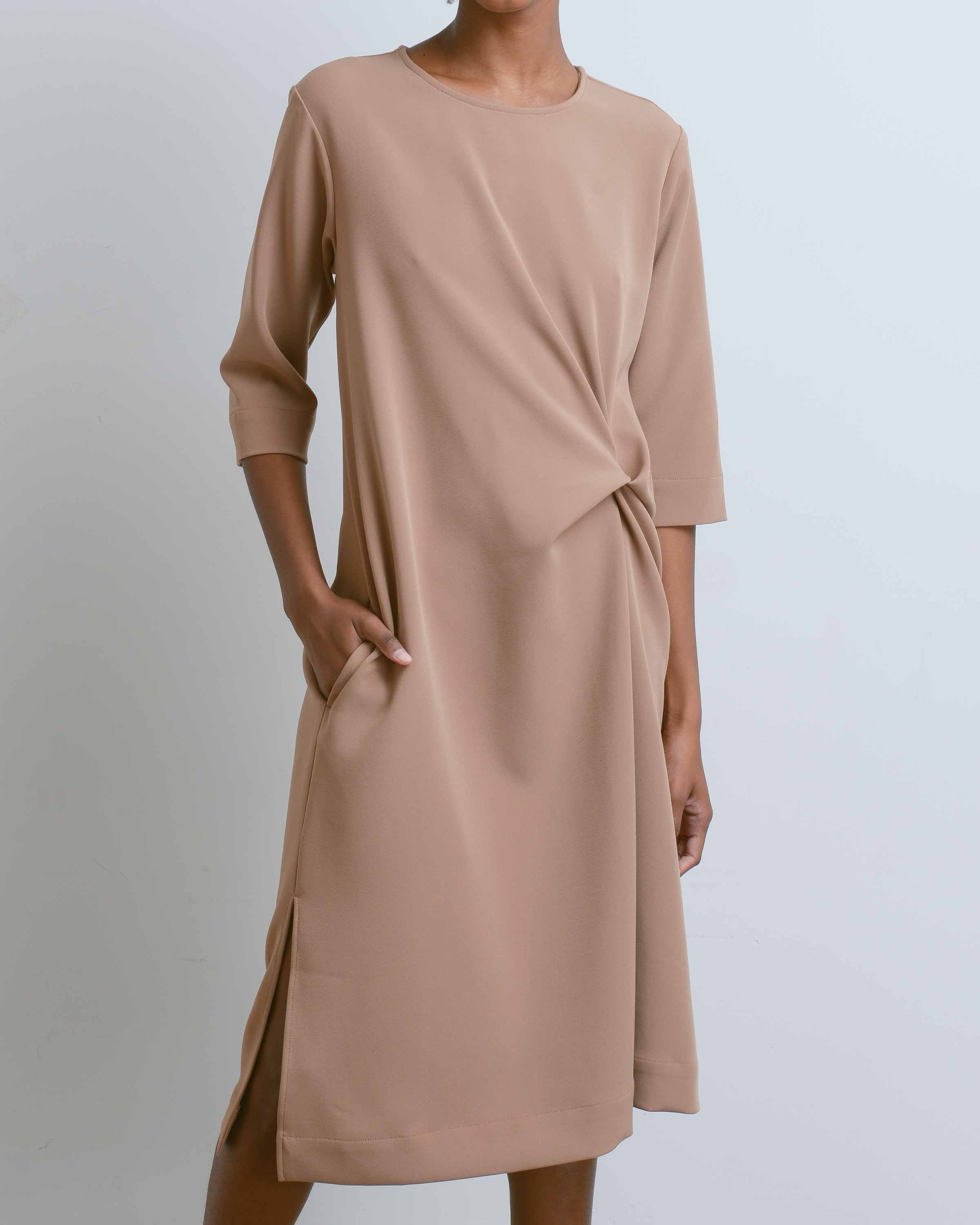Camel Knot Drape Dress