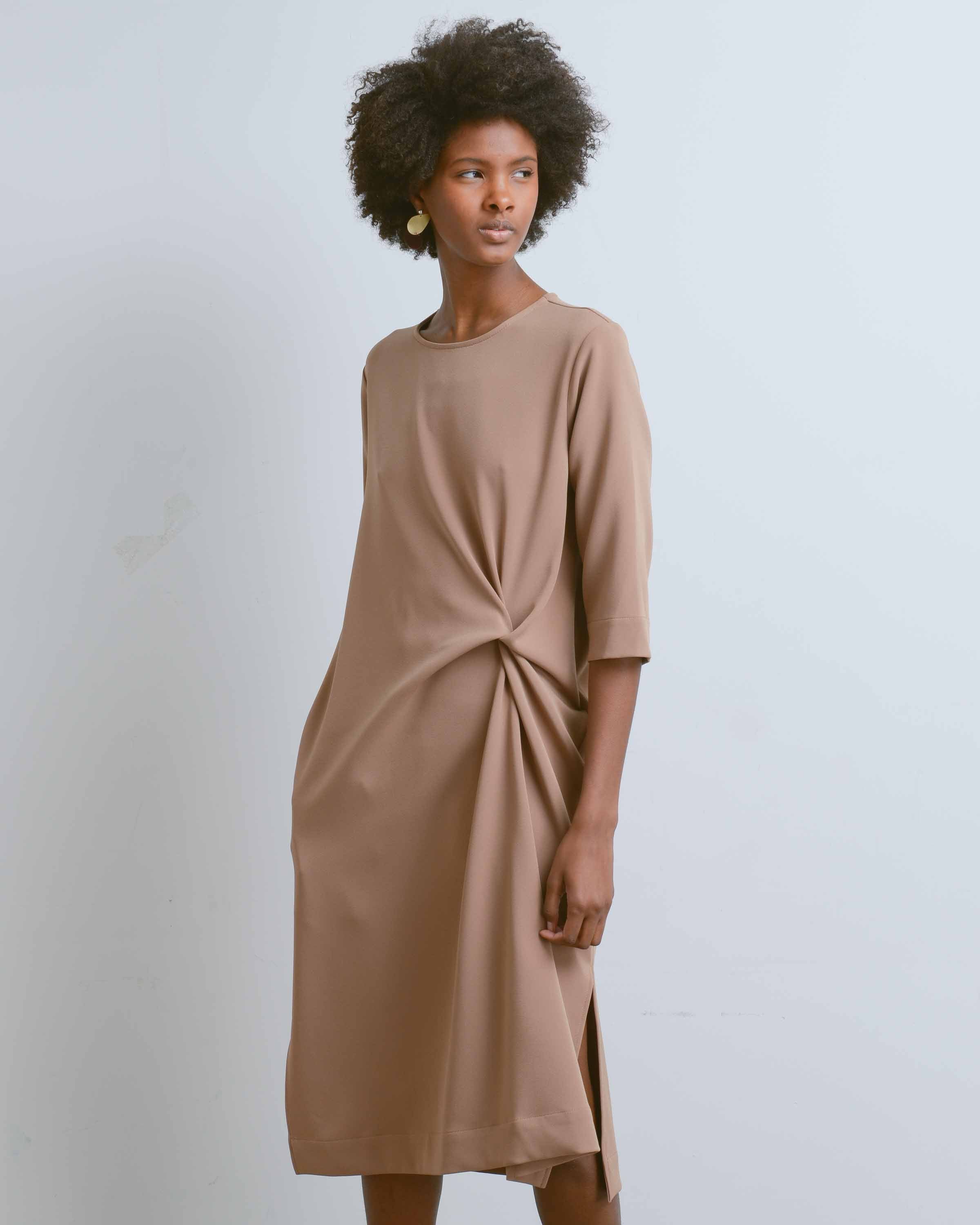 Camel Knot Drape Dress