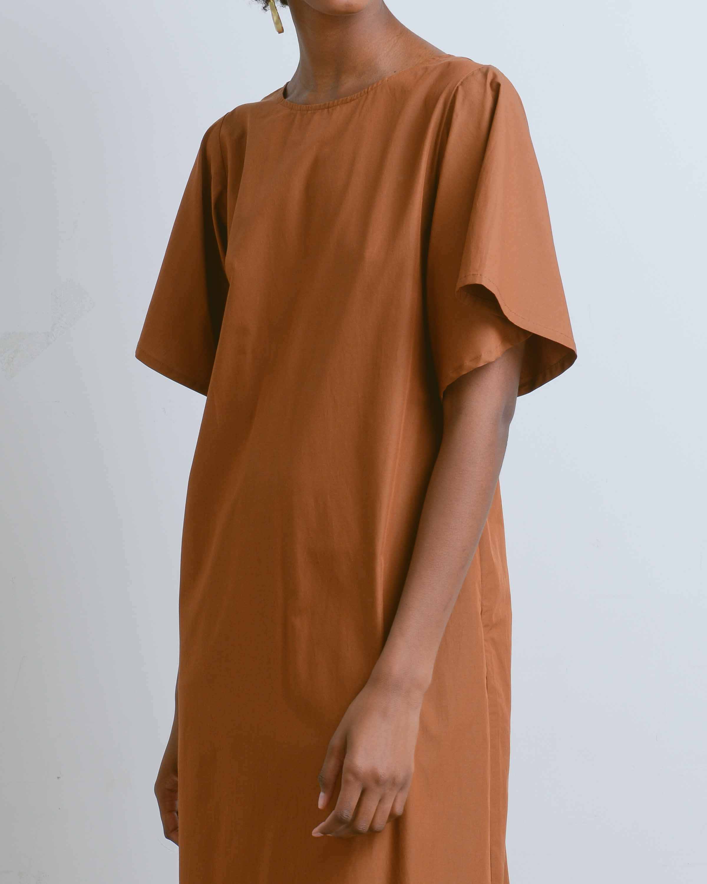 Brown Open Back Shirring Dress