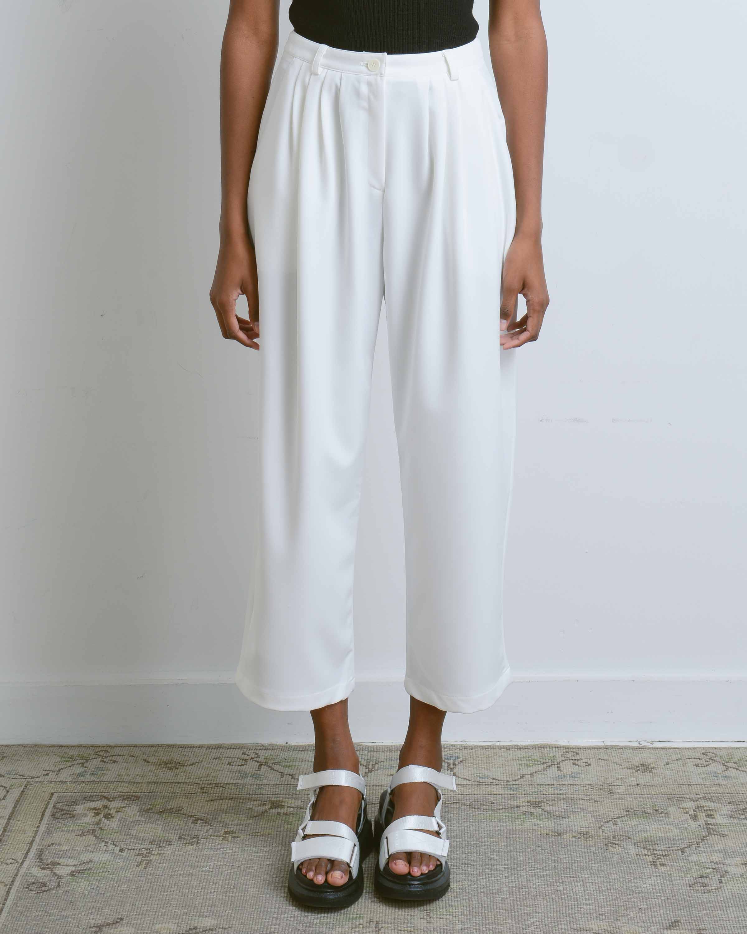 White 4 Tucks Joy Pants
