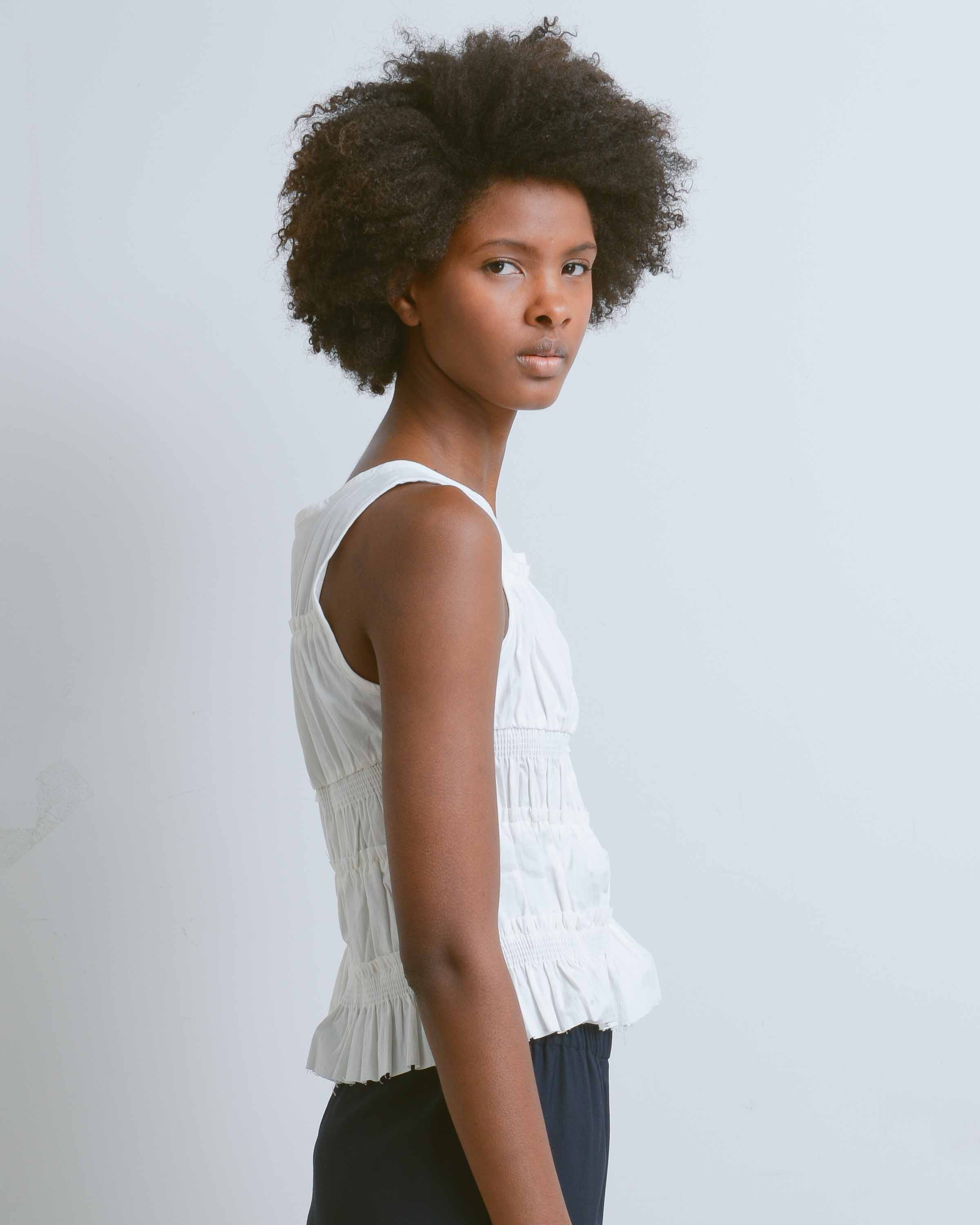 White Hawaiiana Shirring Top