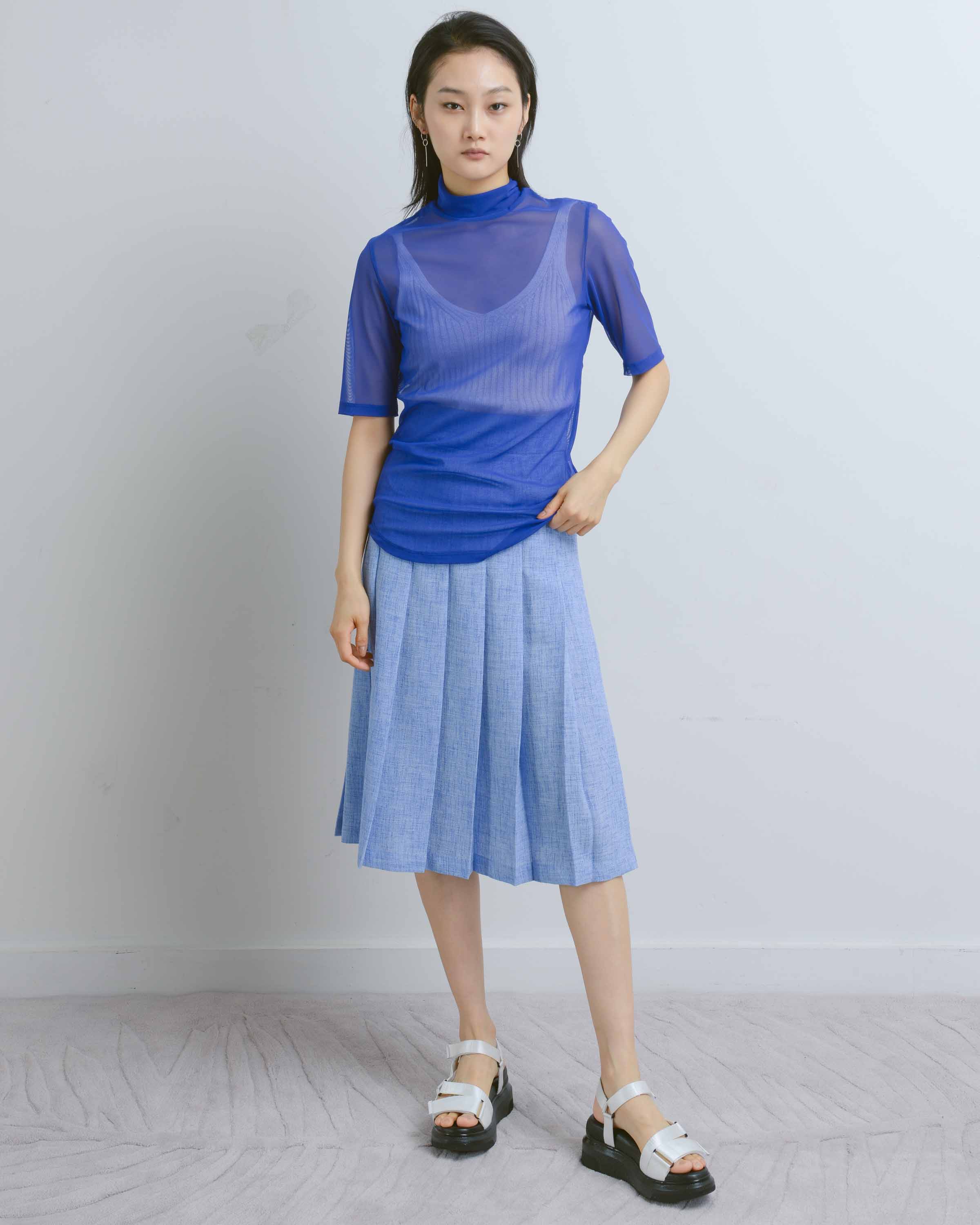 Cobalt/White Midi Pleated Skirt