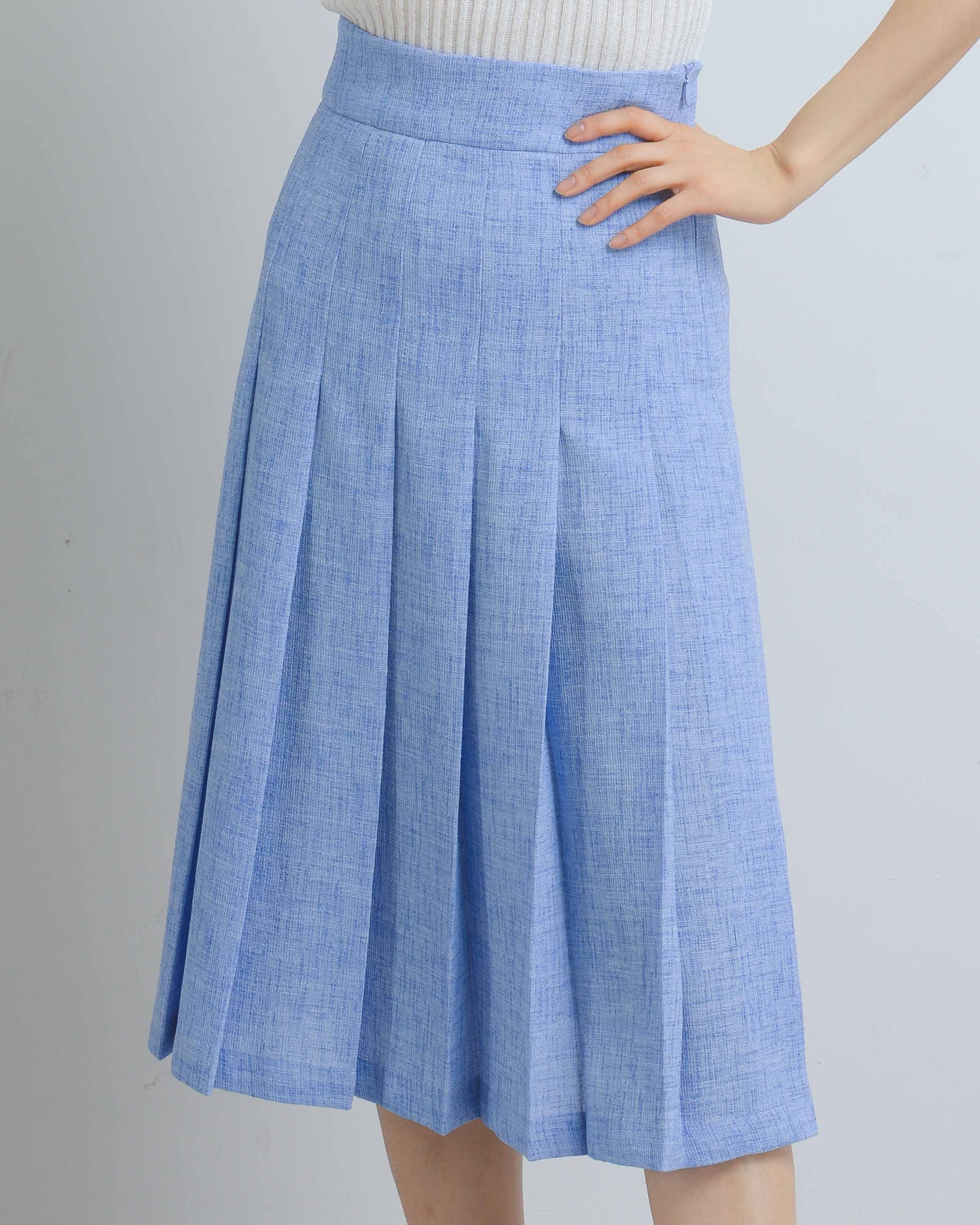 Cobalt/White Midi Pleated Skirt