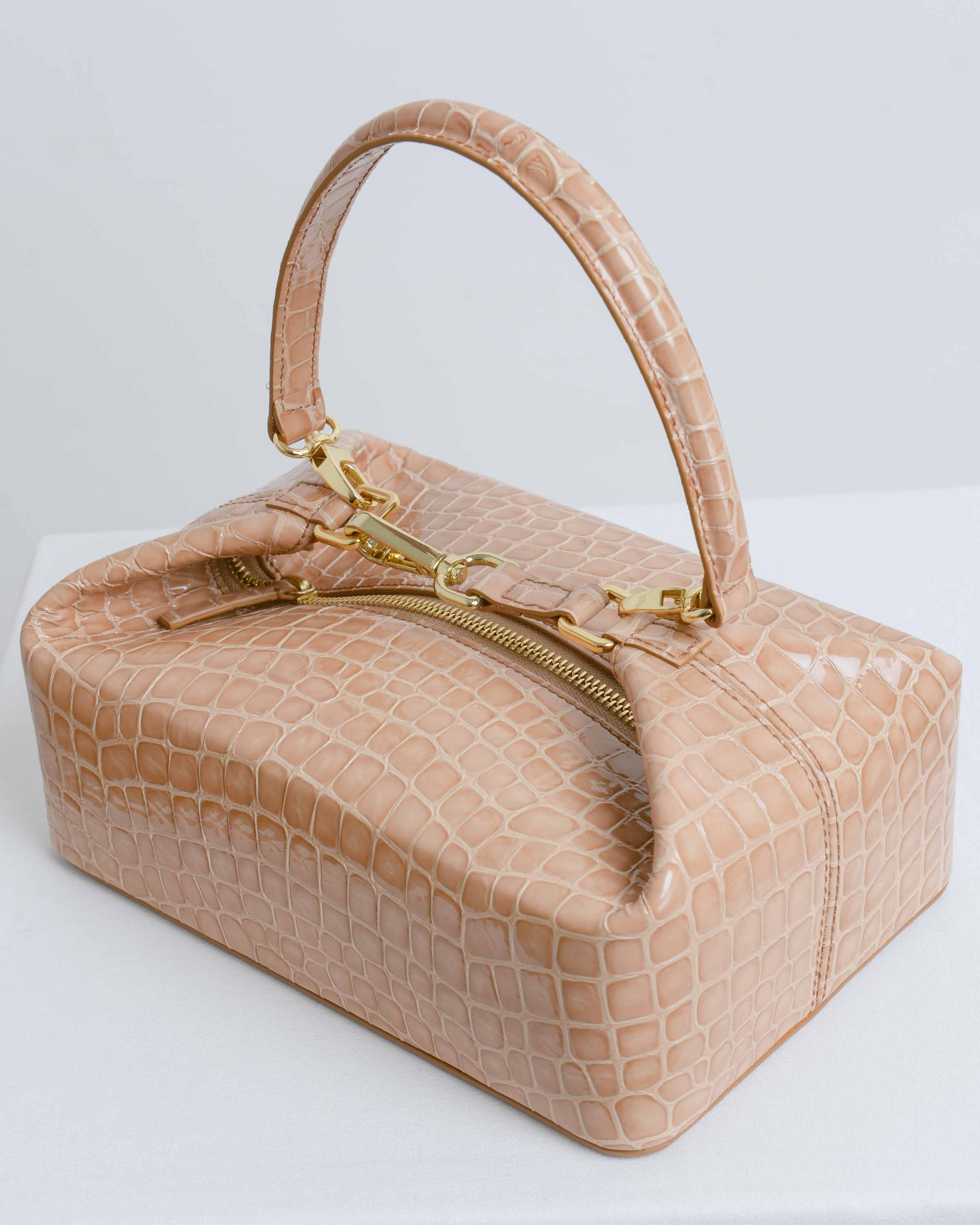 Taupe Embossed Leather Olivia Box Bag