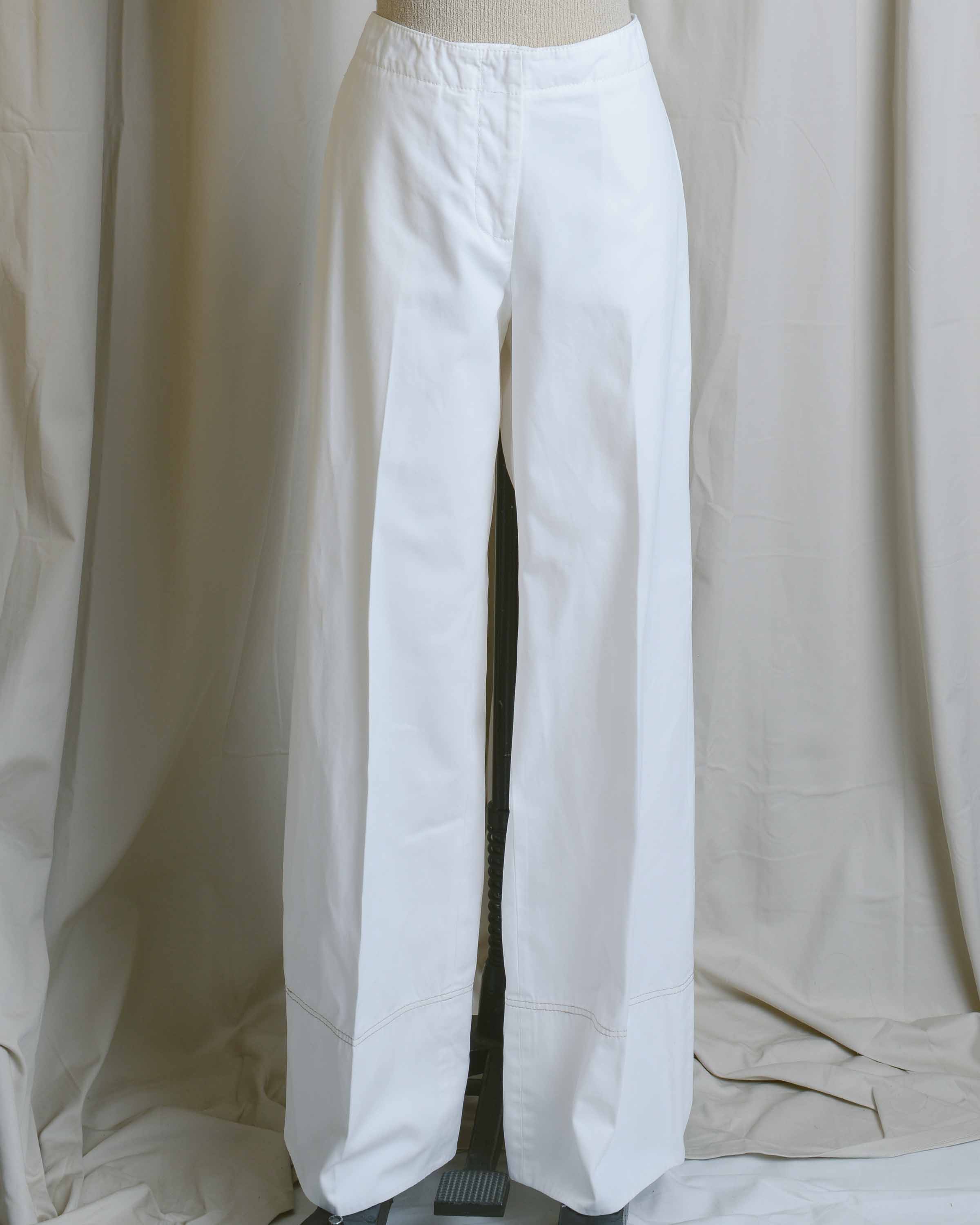 White Cotton High Waist Cuffed Pants