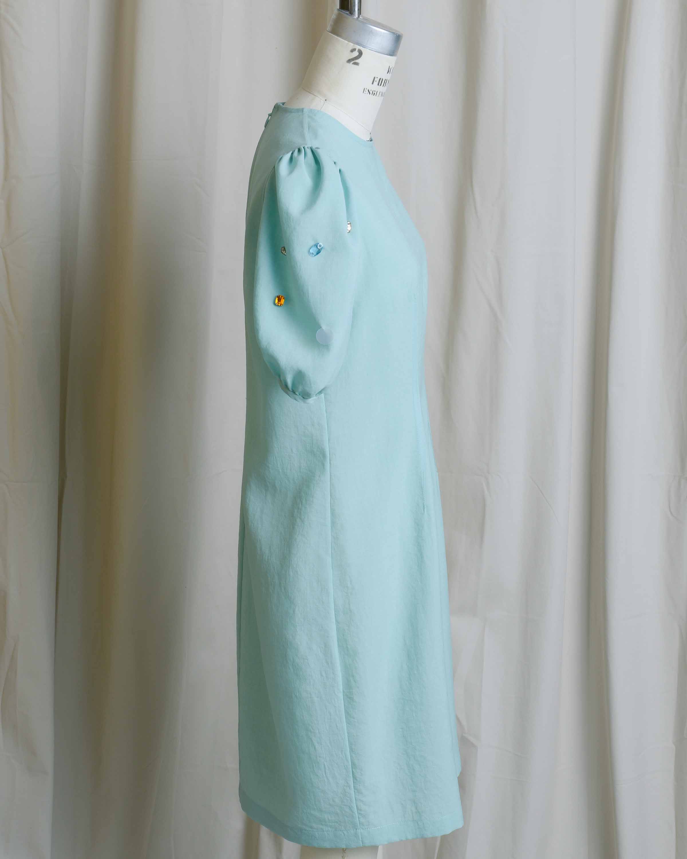 Jade Embellished Puff Sleeve Shift Dress